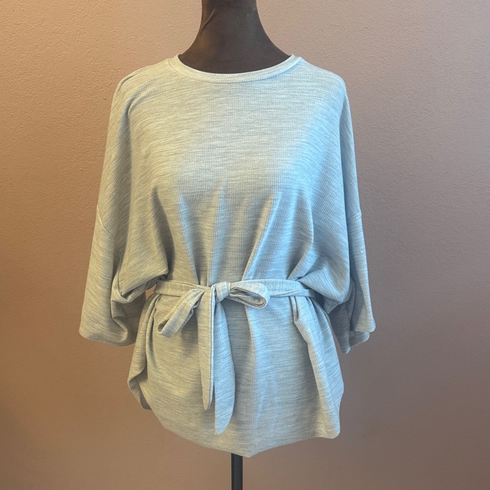 Zara Soft Gray Tie-Waist Blouse